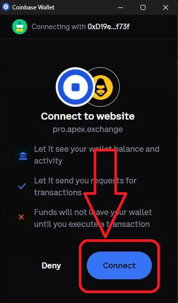 How to connect Wallet to ApeX via Coinbase Wallet